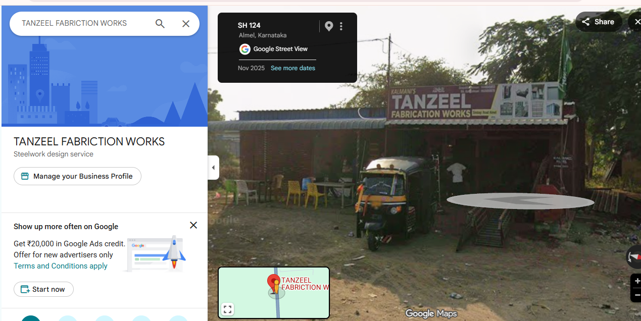Tanzeel Fabrication Works shop front on Sindagi Road